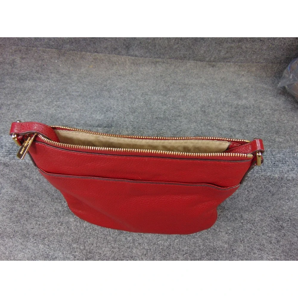 Michael Kors Bedford Red Pebbled‎ Leather Crossbody Bag 32H2MBFC2L Gold Hardware